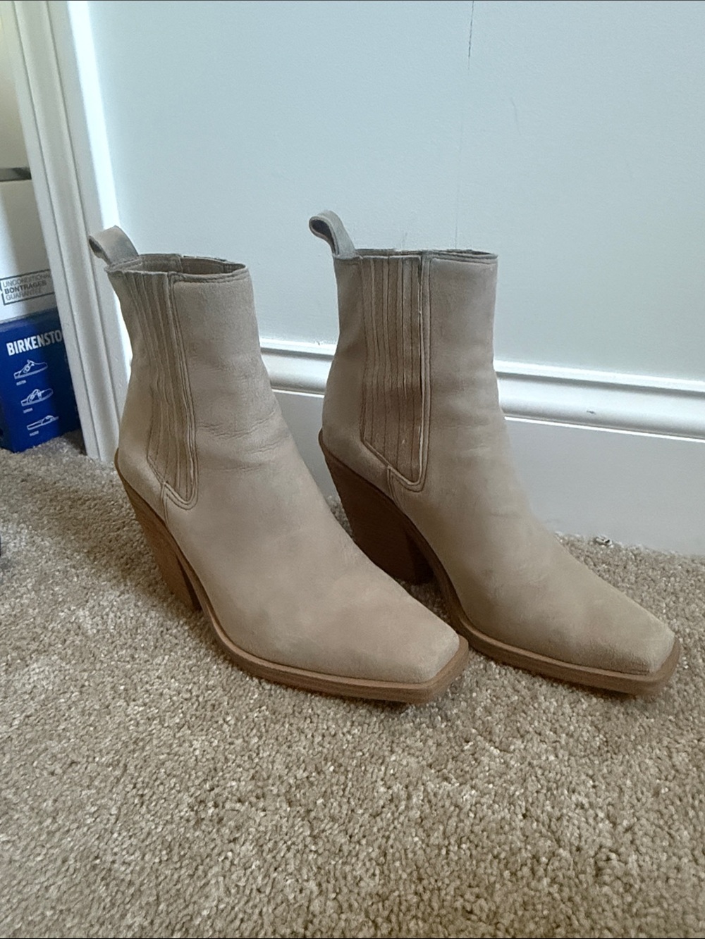 Vince Camuto Beige Suede Chelsea Ankle Boots